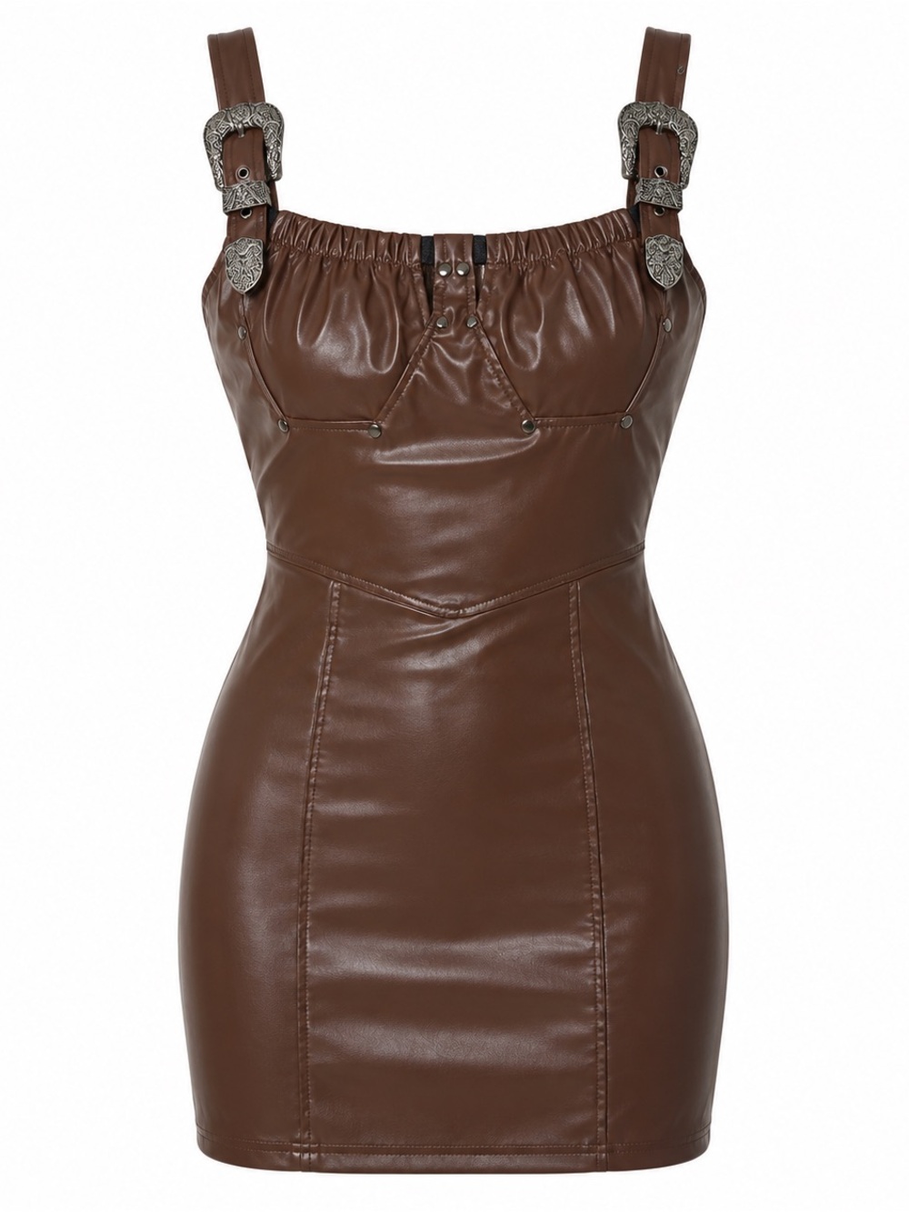 Dolls Kill Poster Girl Western Buckle Strap Bodycon Mini Dress Brown NWOT Large